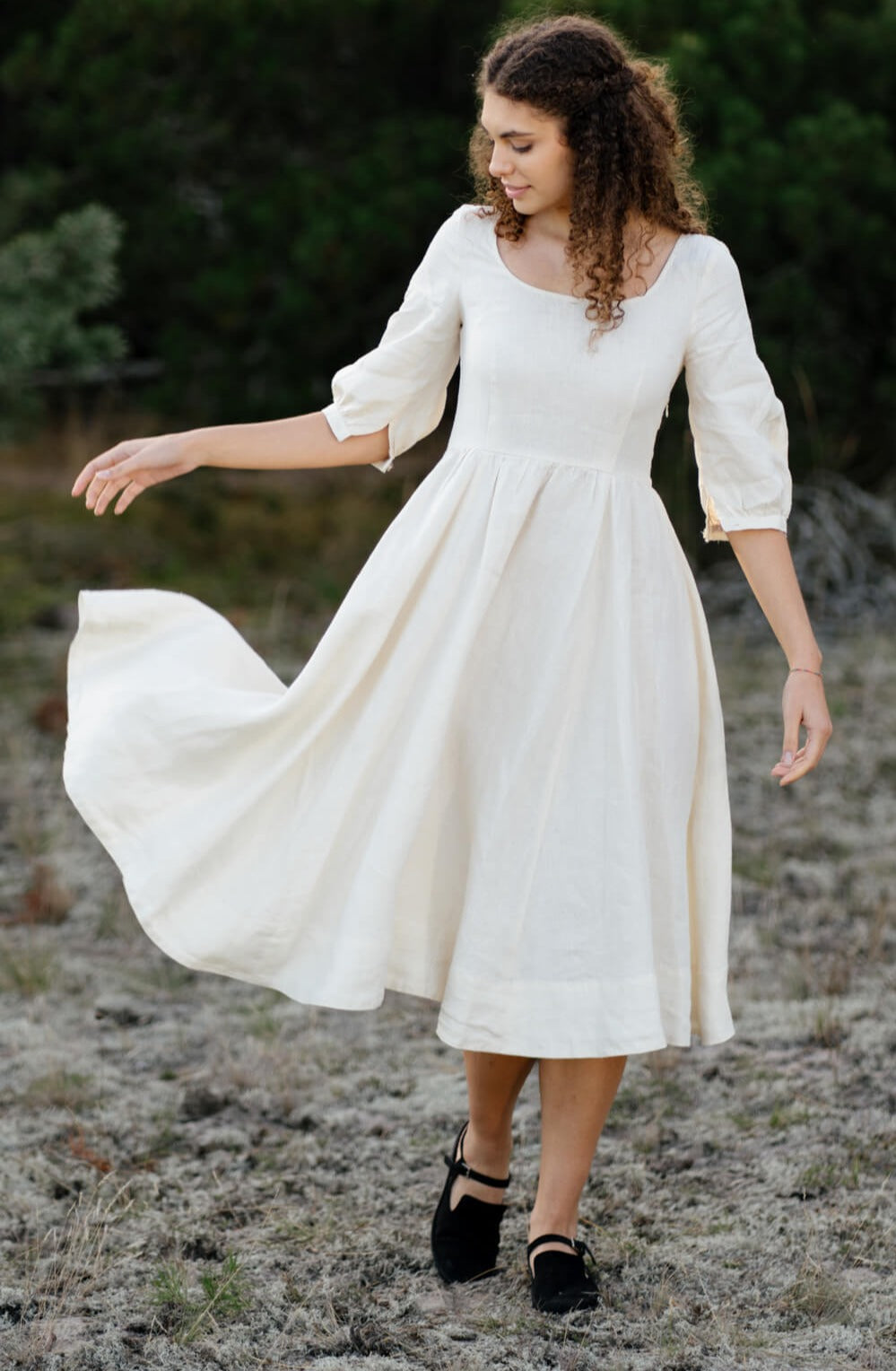 Carmen Dress, 3/4 Sleeve,#color_milky-white