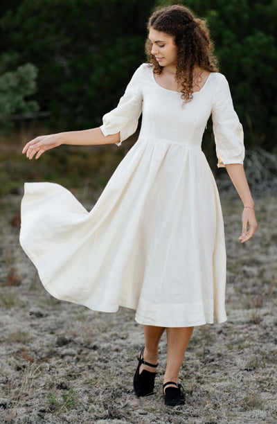 Carmen Dress, 3/4 Sleeve,#color_milky-white