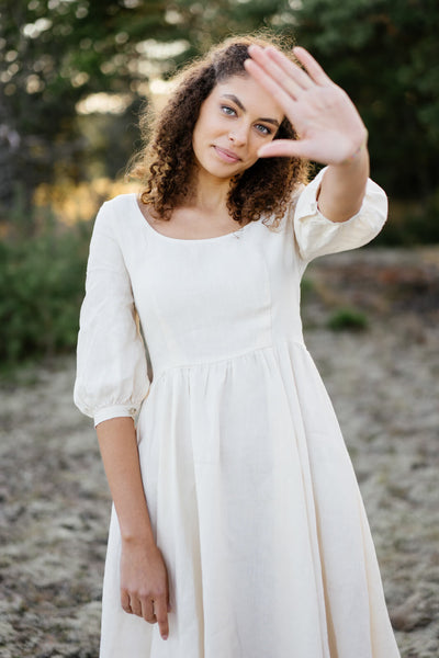 Carmen Dress, 3/4 Sleeve,#color_milky-white