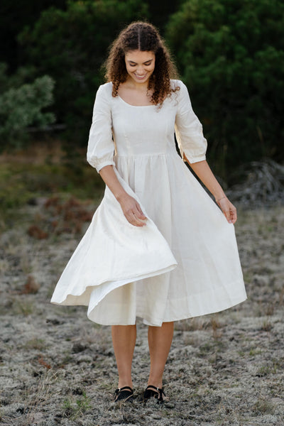 Carmen Dress, 3/4 Sleeve,#color_milky-white
