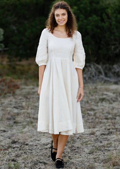 Carmen Dress, 3/4 Sleeve,#color_milky-white