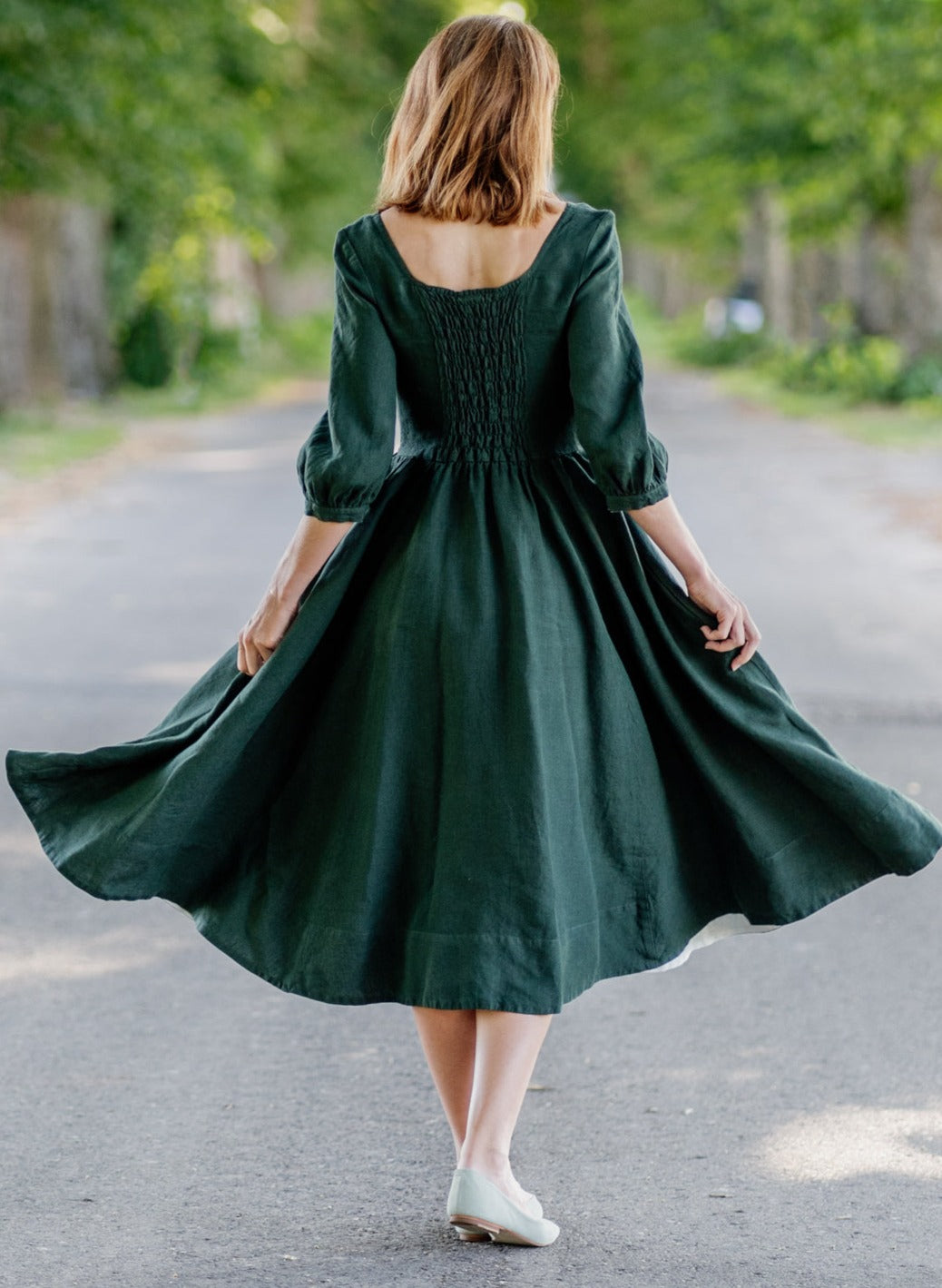 Carmen Dress, 3/4 Sleeve,#color_evergreen