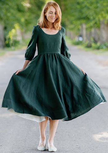 Carmen Dress, 3/4 Sleeve,#color_evergreen