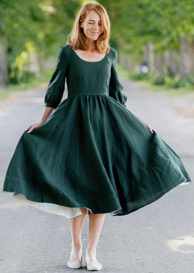 Carmen Dress, 3/4 Sleeve,#color_evergreen