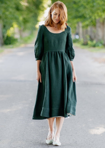 Carmen Dress, 3/4 Sleeve,#color_evergreen