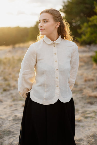 Son de Flor fitted linen shirt#color_milky-white