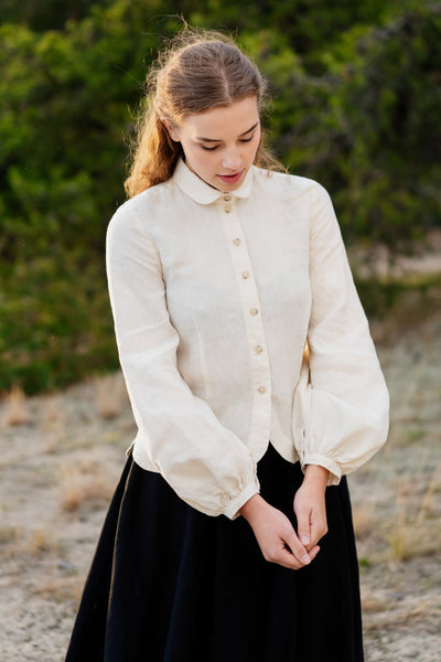 Son de Flor fitted linen shirt#color_milky-white