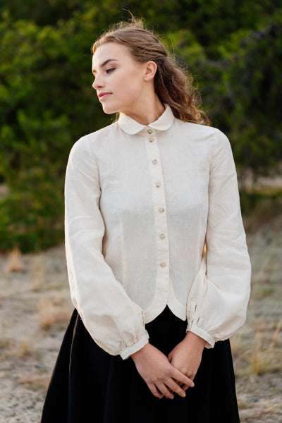 Son de Flor fitted linen shirt#color_milky-white